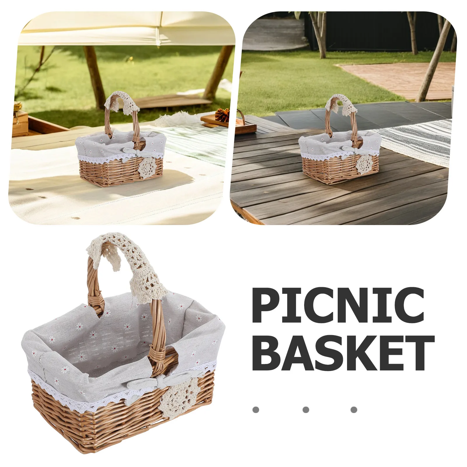 Rectangular Handwoven Willow Basket for Picnic Fruit Garden Harvest Storage Portable Wicker Tote with Handle Breathable Open Top