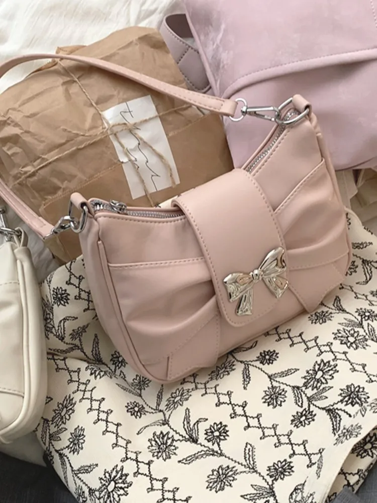 Strik Schoudertas Voor Vrouwen 2024 Nieuwe Mode Luxe Pu Lederen Crossbody Tassen Dames Koreaanse Casual Vierkant Geplooide Zoete Handtassen