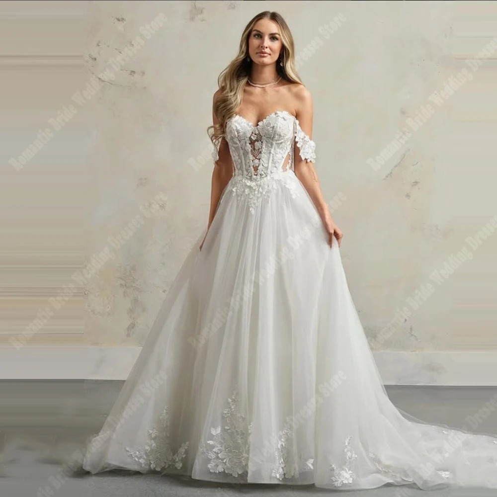 

2025 Sweetheart Collar Women Wedding Dresses Off Shoulder Sleeveless A-Line Bridal Gowns Banquet Vestidos De Novias Customized