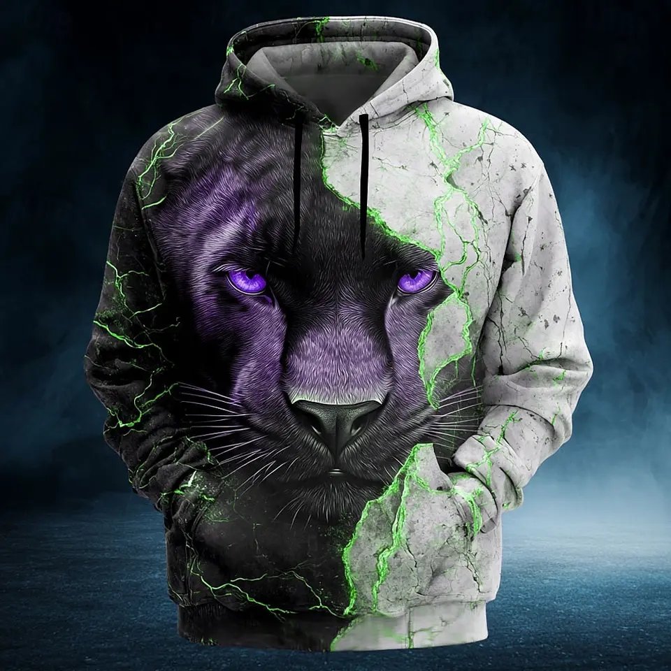 2025 Fall Winter Men's Animal Black Panther 3D Prints Hoodies