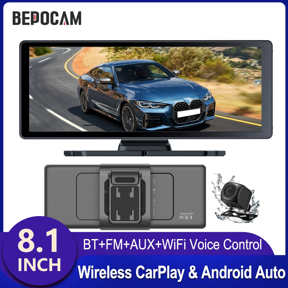 

BEPOCAM 8,1-дюймовый автомобильный экран Carplay для автомобиля, беспроводной мультимедийный видеоплеер CarPlay Android Auto, универсальный автомобильный радиоприемник AUX FM, автомобильная стереосистема