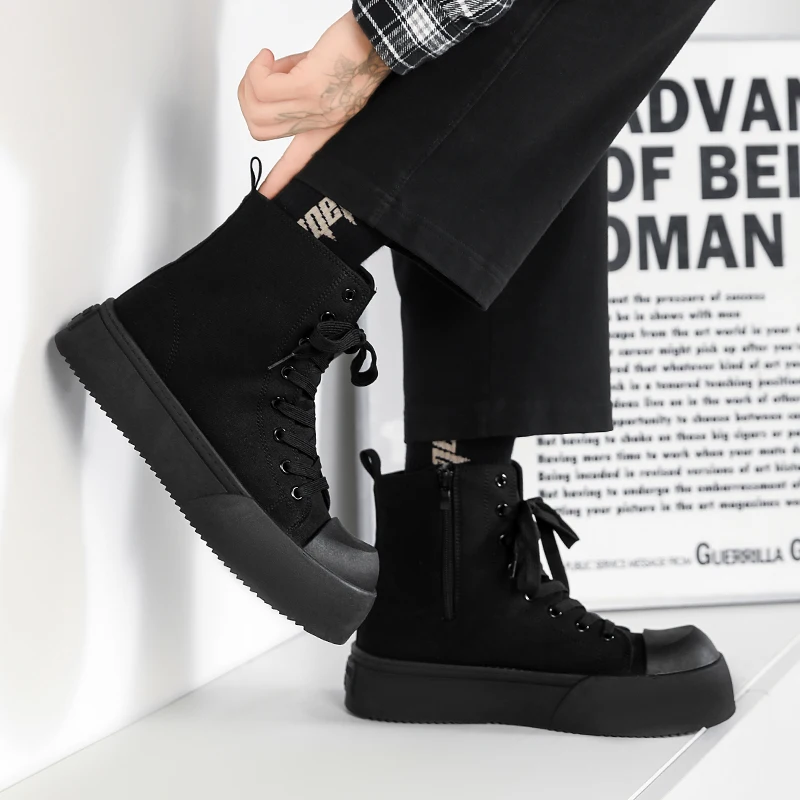 รองเท้าบูทผู้ชาย รองเท้าลำลอง สี่ฤดู รองเท้าบูทหุ้มข้อสูงแบบสบาย ๆ รองเท้าลำลอง รองเท้าบูทสำหรับใส่ทำงานกลางแจ้ง พื้นรองเท้าหนา รองเท้าบูทสำหรับใส่ทำงาน