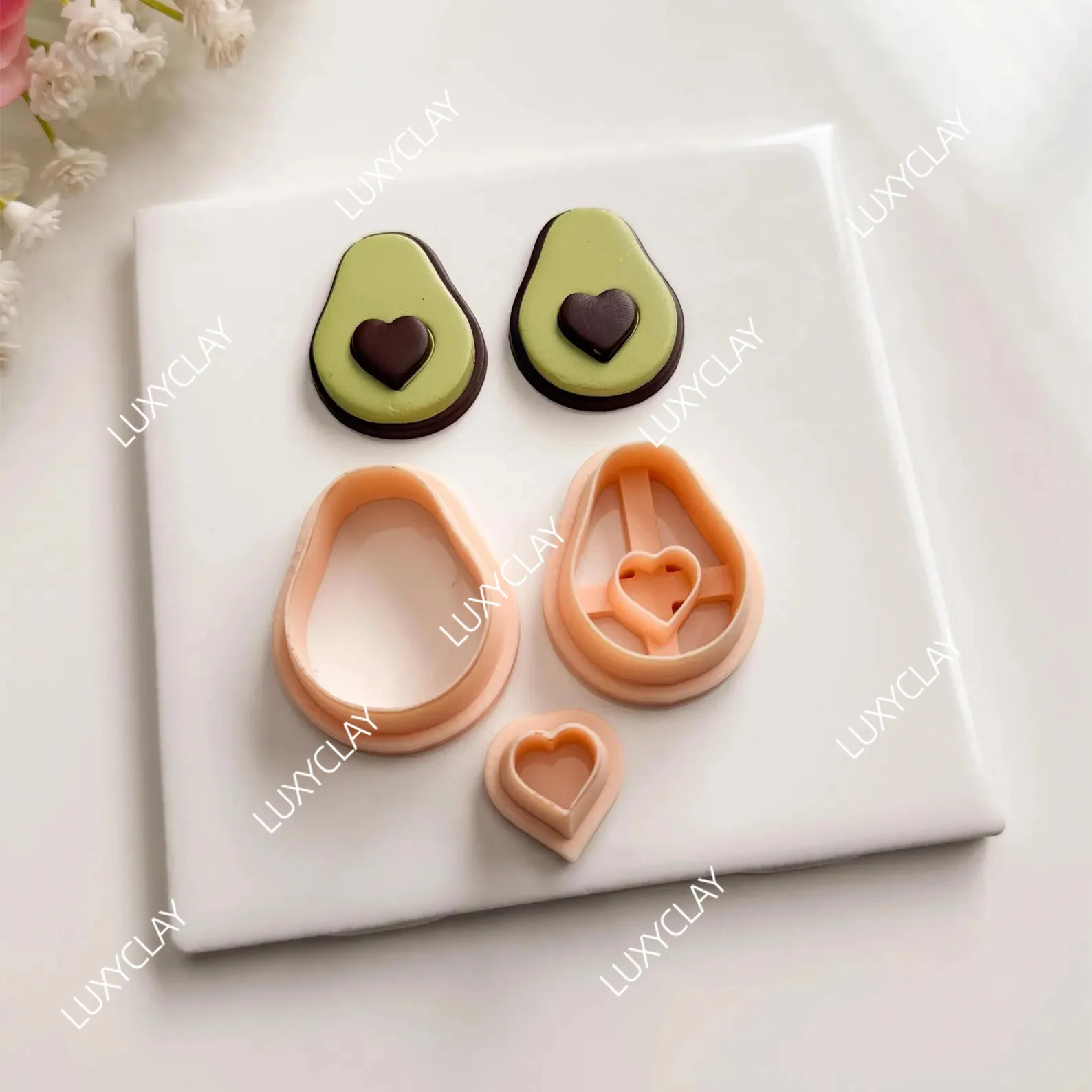 3pcs/set Summer Fruits Avocado Shape Clay Molds, Heart Avocado Pattern Polymer Clay Cutters for DIY Earrings & Jewelry Making