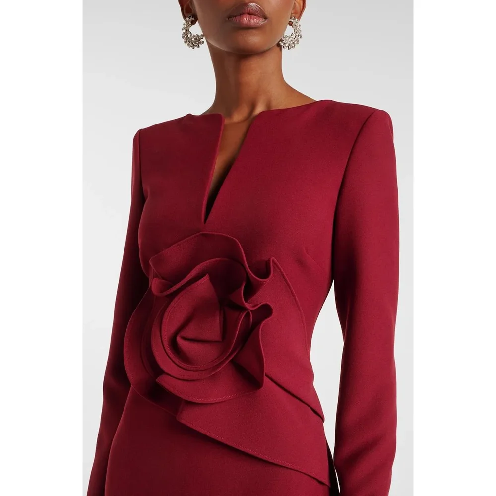 فستان سهرة أنيق مخصص على شكل حرف V وأكمام طويلة فساتين سهرة حديثة من الجيرسيه مطوي على شكل زهرة مستقيمة للحفلات الراقصة #3