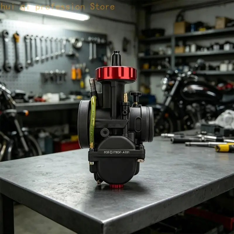 Schwarzer Motorradvergaser für Werkstattwartungs- und Tuningaufgaben, Einzeleinheit mit rotem Einstelldetaildesign H8WE – Detail 3