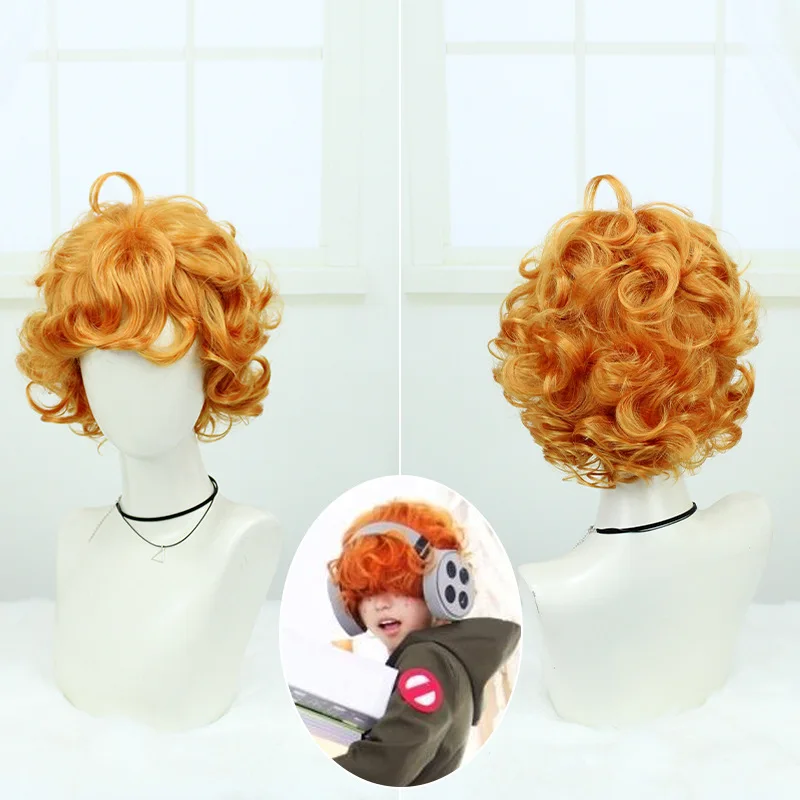 Burifu Cosplay Wig Panty Brief Cosplay with Garterbelt Short Curly Orange Heat Resistant Synthetic Hair Wigs