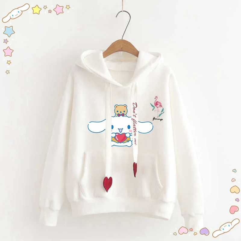 Sanrio Cute Cartoon Kuromi My Melody Cinnamoroll Women\'s New Hoodies Sweatshirts Velvet Thickened Loose Casual Tops Gift