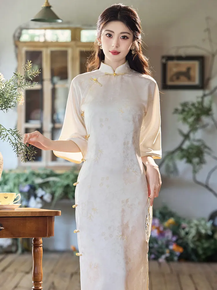 Ele Long Young Sle Subtle Beau Vintage Sle Low Slit Daily Wear Polyester Blend Seven Quarter Sve