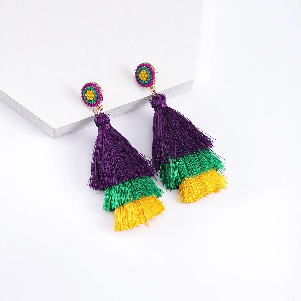 Dvacaman Bohemian Handmade Beaded Tassel Earrings,Perfect Gifts for Daily Wear and Mardi Gras Costume Party