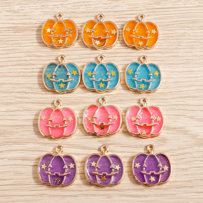 10pcs 19x20mm Enamel Halloween Pumpkin Charms Pendants for Jewelry Making Drop Earrings Necklaces Bracelets DIY Crafts Supplies