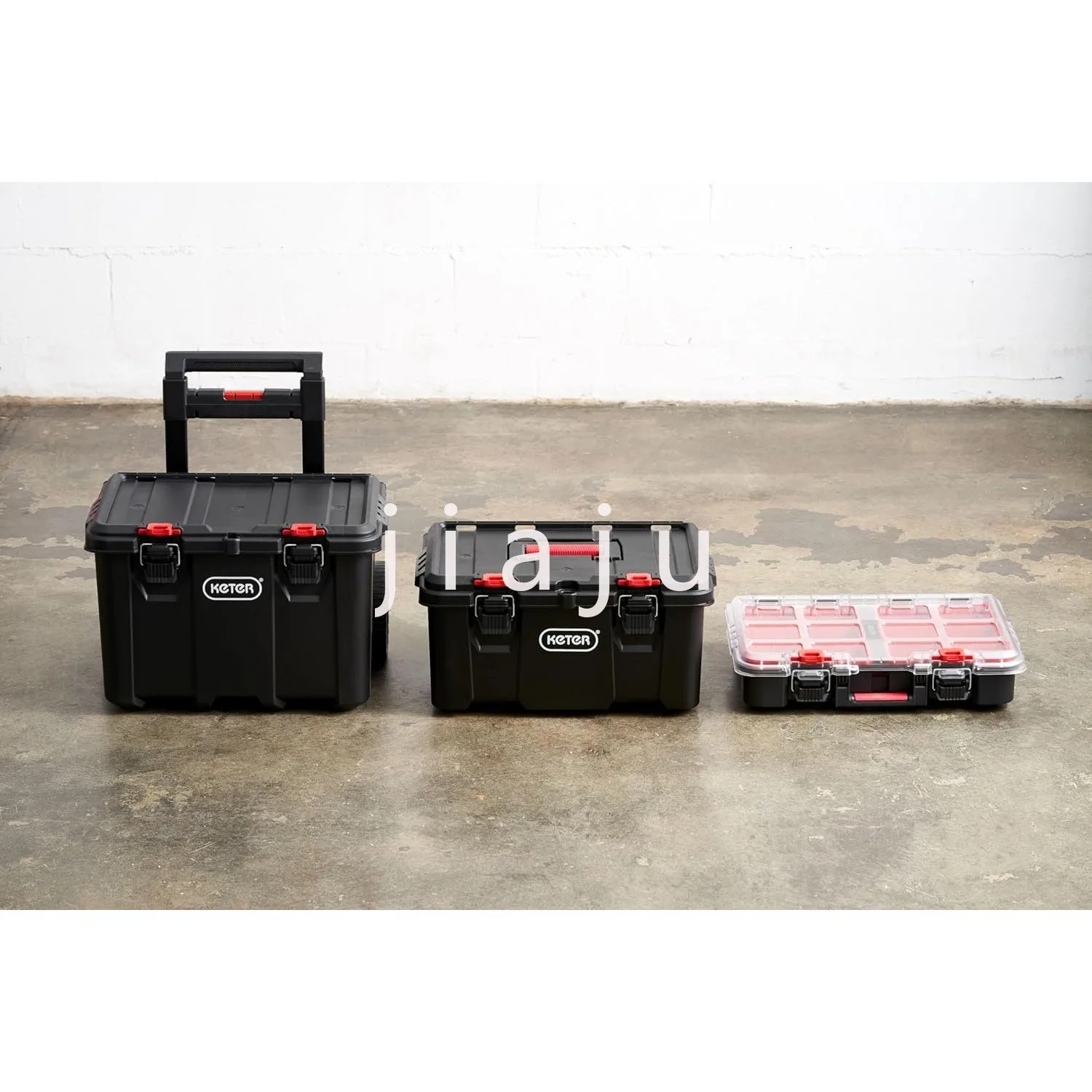 Stack-n-Roll Mobile Tool Storage and Organization, 3 Piece Resin Modular Toolbox System