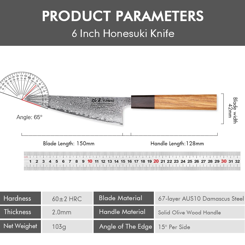Imagem -06 - Turwho-faca de Cozinha Japonesa Honesuki Polegadas Mão Forjada Aço Damasco Facas Chef Profissional Utilidade Afiada para Desossa Ferramentas de Cozinha