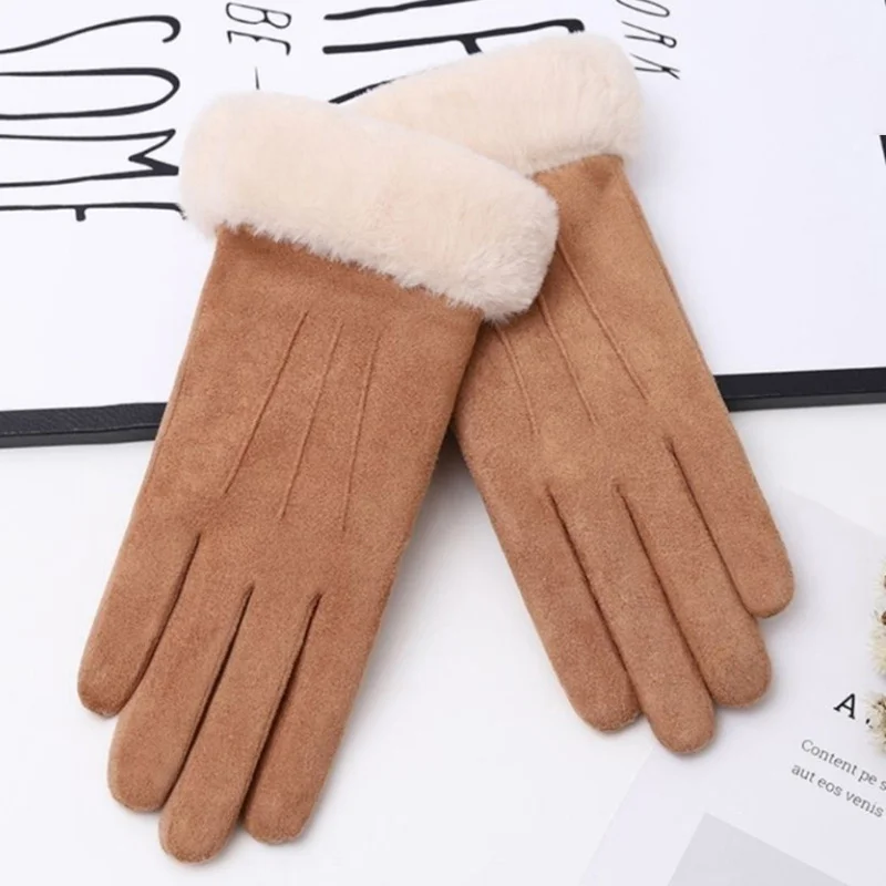 Gants de sport en plein air pour femmes, mitaines chaudes en fourrure, écran, mode féminine, automne, hiver, mignon