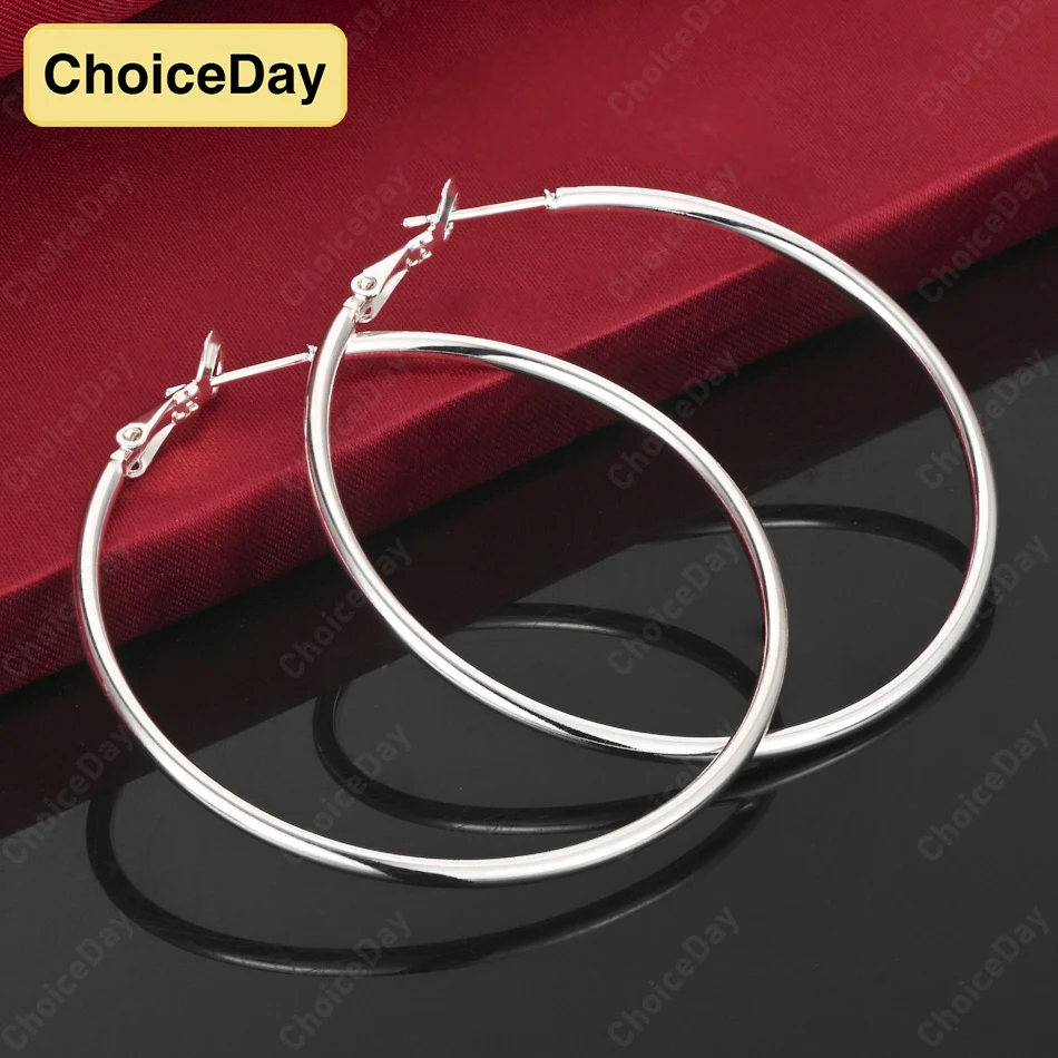 

ChoiceDay 925 Sterling Silver 50/60mm Round Earrings Women Jewelry Party Fashion Accessories Gift