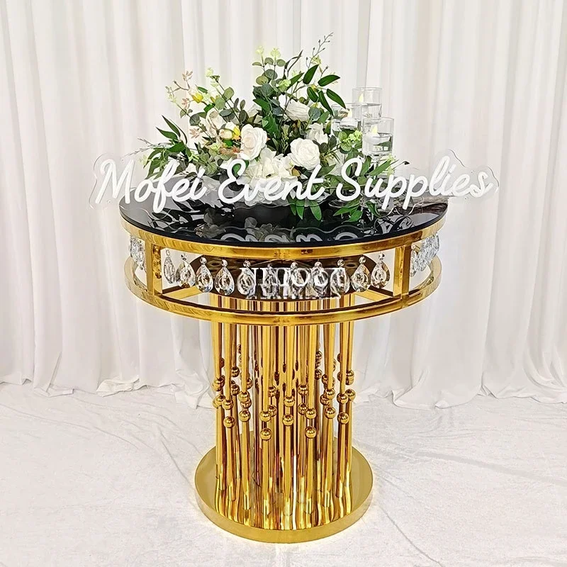 new arrival wedding events furniture gold stainless steel black glass cake table for birthday party banquet kids shower