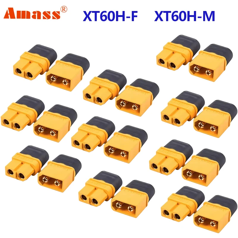 10PCS AMASS XT60H + XT60 Connector with Cover Protection Male Female Power Plug with Sheath for Lipo Battery RC Planes Cars