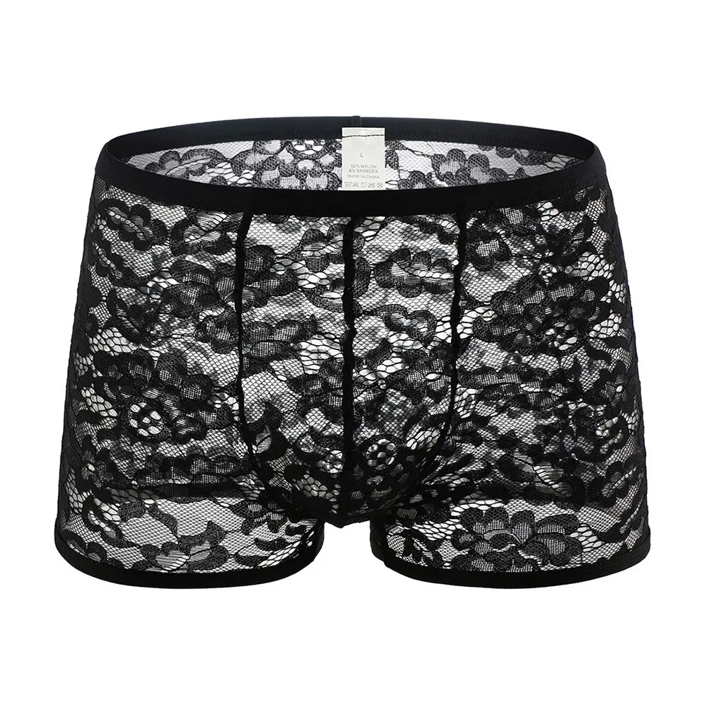 Perspective Men's Four Corners Underwear Sexy Lace Pouch Man Elastic Low Waist XXL Comfortable Boxers Shorts