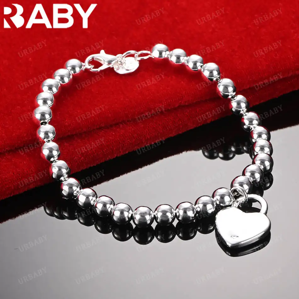 

URBABY 925 Sterling Silver Hearts Round Beads Bracelets For Women Men Anniversary Gift Popular Wild Fashion Romantic Jewelry