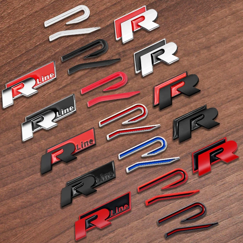

R logo Emblem Car Metal Body Tail Trunk Sticker Accessories For Volkswagen Tiguan Bora POLO PASSAT CC Touran GOLF Jetta Arteon