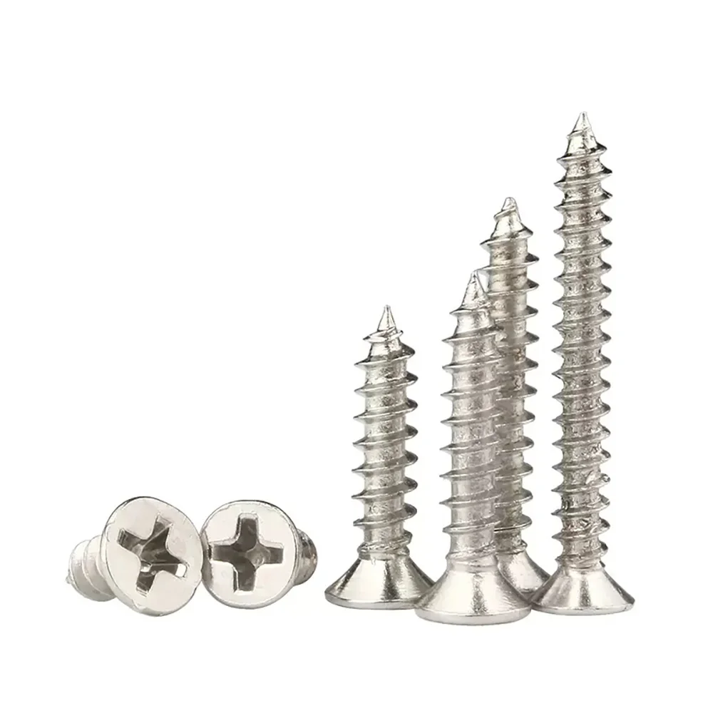 500-1000pc Cross Countersunk Flat Head Self-Tapping Screw M1 M1.2 M1.4 M1.7 M2 M2.3 M2.6 M3 Stainless Steel Phillips Wood Screws