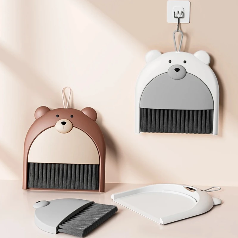 Small Broom Dustpan Set Cartoon Teddy Bear Household Desktop Garbage Shovel Small Dustpan Mini Foldable Home Household Access