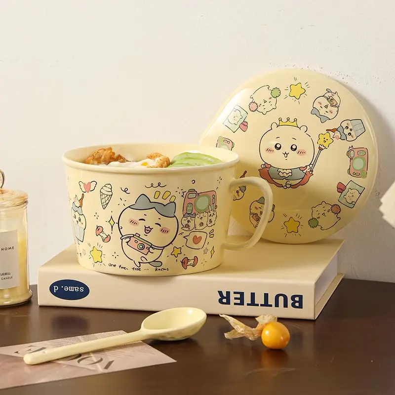 Anime Chiikawa Hachiware Inspired Cream Style Cute Black Master Ramen Bowl High Aesthetic Ceramic with Lid Rice Bowl New Usagi