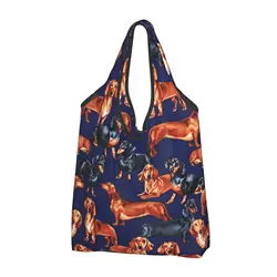 Cute Dachshund Black and Brown Shopper Bag Portable Shopping Bag Portable Tote Bag Recyclable Grocery Bags Tote Bag Eco Bag