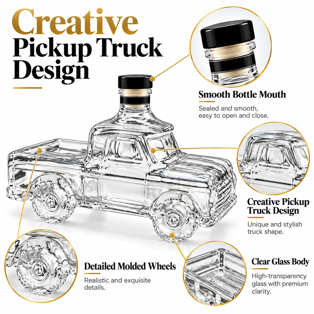 Vintage Pickup Truck Glass Decanter Whiskey Liquor Bottle Creative Car Shaped Wine Container Bar Home Decor Gift