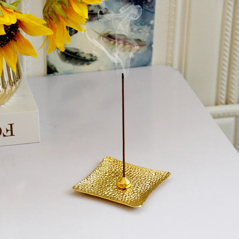 

2 PCS Golden Incense Sticks Burner For Incense Sticks Square Incense Plate with Water Drop Incense Sticks Holder Home Decoration