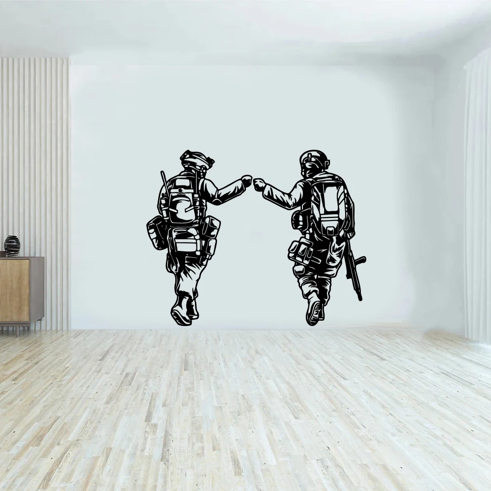 Soldiers Fist Bump Patriotic War Wall Sticker Decal Soldiers Bothers Army Weapon Gun Living Room Bedroom  Home Decor