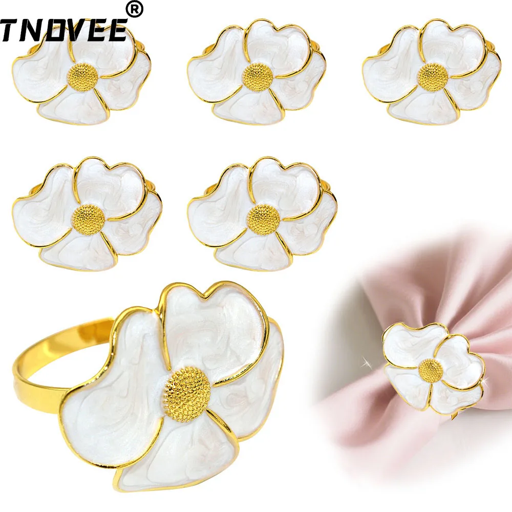 

6Pcs White Floral Napkin Rings, Flower Napkin Holders Table Decor, Elegant Wedding Dinner Party Tableware Accessories