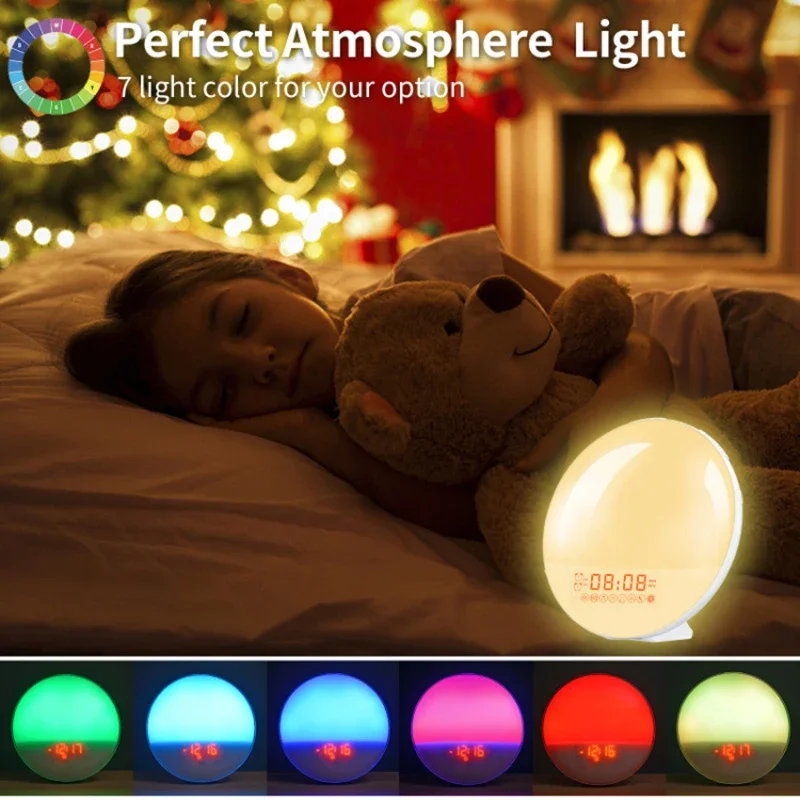 Luces de despertar coloridas simuladas amanecer y puesta de sol luces de ambiente RGB lámpara de noche para dormitorio para luz nocturna de sueño
