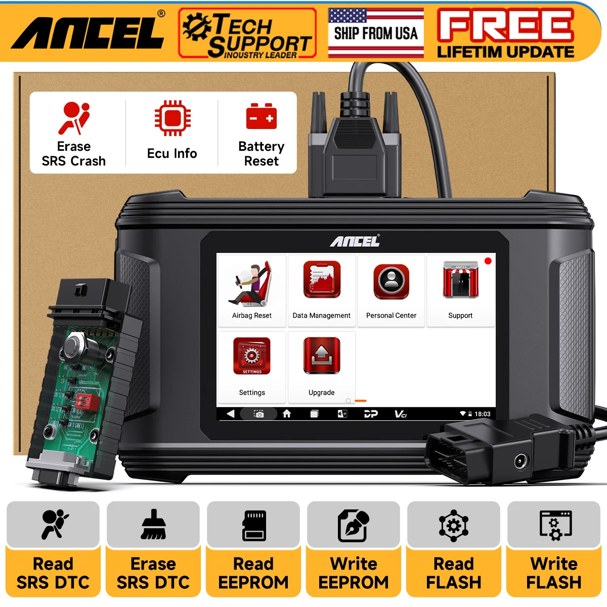 

Автомобильный сканер ANCEL AR500 OBD2, профессиональный SRS, подушка безопасности, инструмент для ремонта компьютера, инструмент для чтения EEPROM, инструмент для ремонта аккумулятора