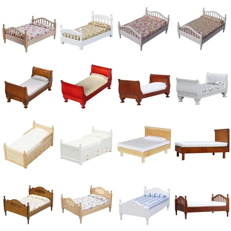 

1:12 Dollhouse Miniature Wooden Simulation Single Bed Furniture Mini Model Bedroom Scene Doll House Accessories Decoration Toy