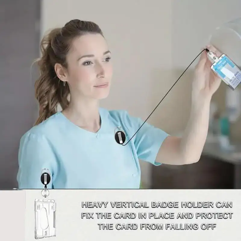 Ranuras para tarjetas dobles transparentes, soporte para tarjetas de identificación con carrete de insignia, organizador de almacenamiento de 2 tarjetas, funda para tarjetas de trabajo para pase de empleado