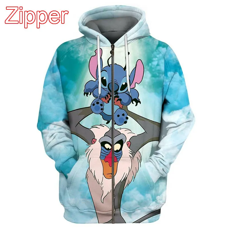 Lilo And Stitch Men Zipper Hoodie Cartoon Anime Cool Women Oversized Sweatshirt 2024 New Spring Autumn Children Jackets Coat