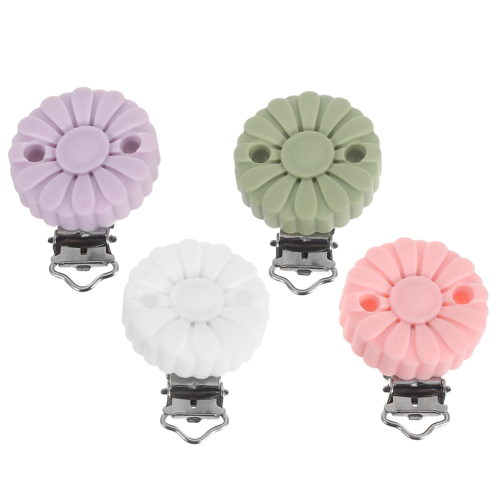 

4Pcs Baby Pacifier Clips Silicone Sunflower Design Food Grade Secure Attachment for DIY Pacifier Holders Teething Soother Clips