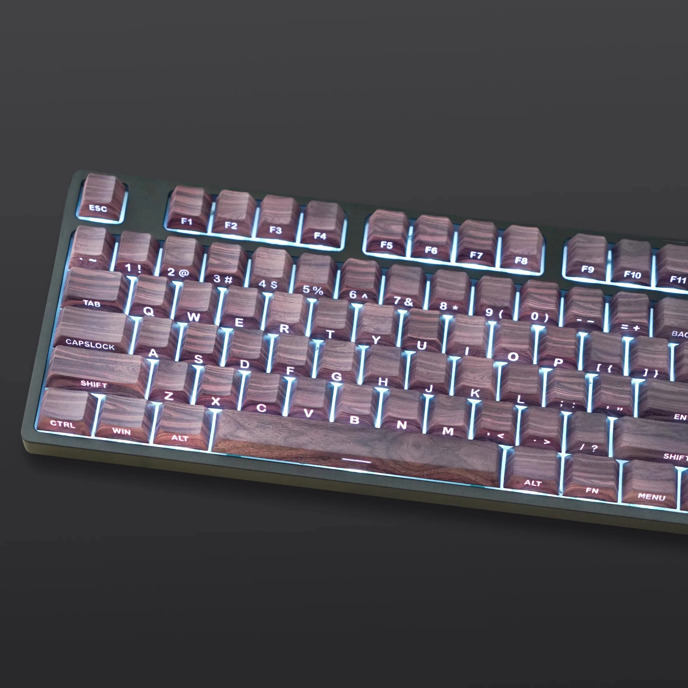 133 Keys/set Walnut Wood Color Scheme 5 Sides Dye Subbed Key Caps Side Engraved Translucent Keycaps Cherry Profile WoodGrain