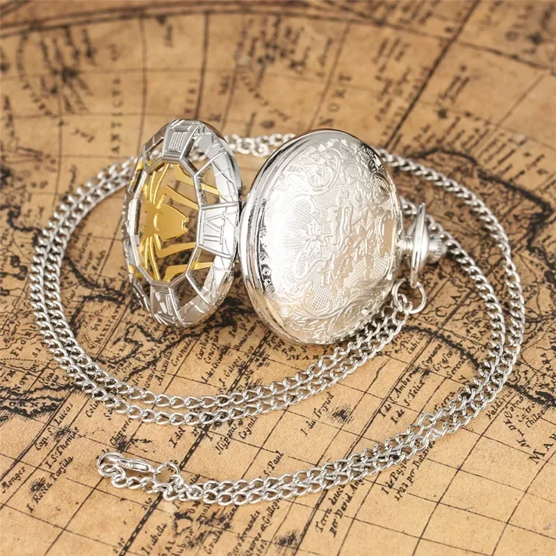 Steampunk Hollow Spider Animal Cover Men Women Quartz Analog Pocket Watch Necklace Chain Roman Numeral Clock Gifts