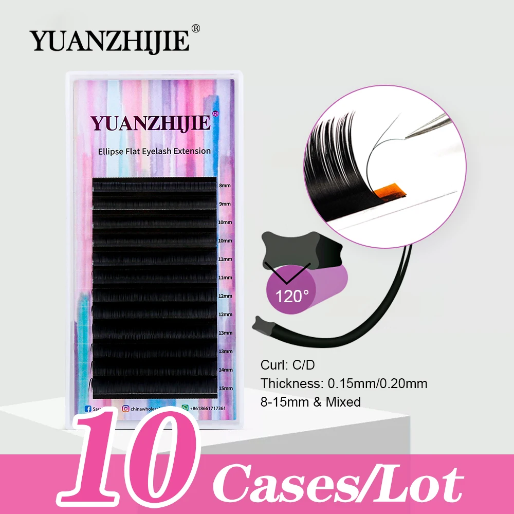 

10cases YUANZHIJIE Ellipse Shape Eyelashes long-permanent Flat Extension Makeup for Professional Beaty Salon Dark Black Supplies