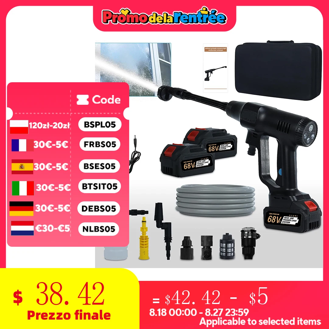 3500W 6-in-1 200Bar Brushless Elettrico Idropulitrice Ad Alta Pressione Efficiente Pistola Ad Acqua Schiuma 18-21V Batteria per Auto Casa giardino pulito