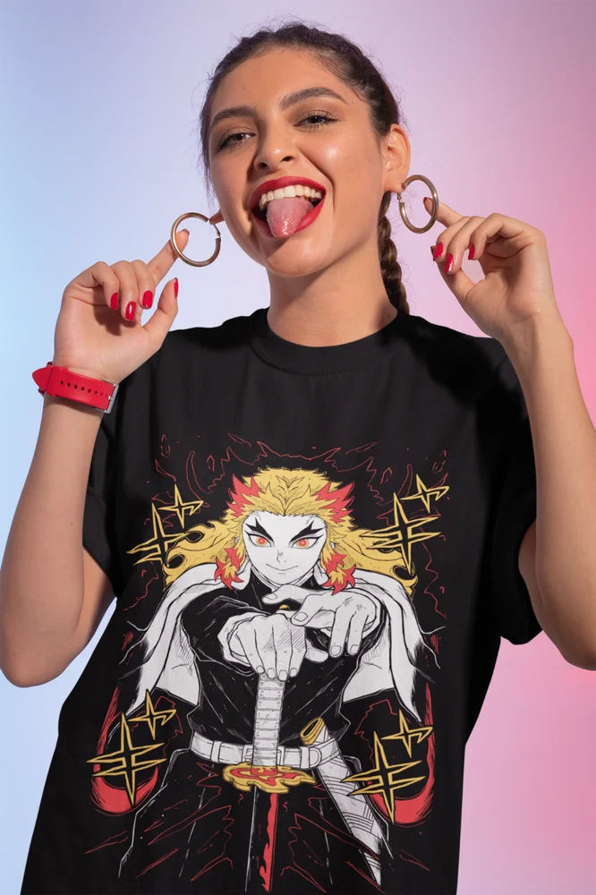 Kyojuro Rengoku T-Shirt Slayer Demon Vintage Anime Manga Horror Gift Shirt cotton shirt