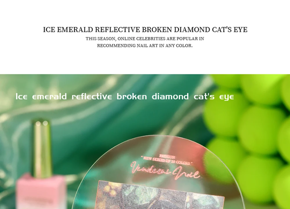 Vendeeni 10 Farben Grüner Glitzer-Brocken-Diamant-Katzenaugen-Gel-Nagellack Magnetischer UV-Soak-Off-Gel-Lack Eis-Smaragd-Gel-Lack – Detail 10