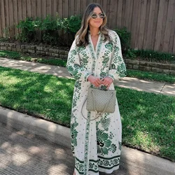 Taop&Za 2024 Summer New Product Women's Fashion Casual V-neck Long sleeved Loose Positioning Printed Dress