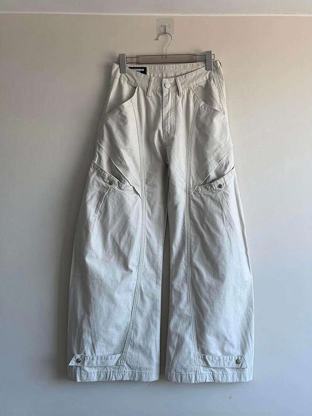 

Khaki Deconstructed Knife Work Trousers Loose Straight Leg Casual Wide Leg Pants Men's Design Sensation CleanFit