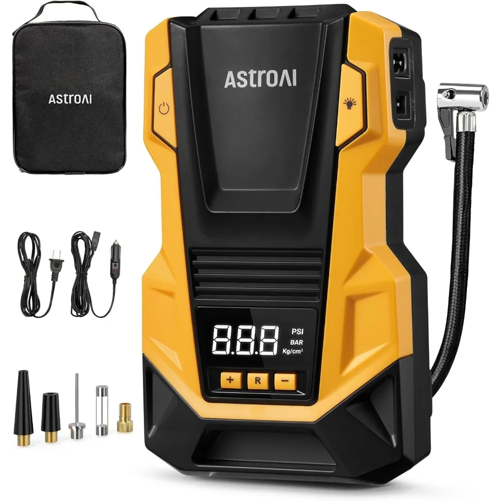 

Portable AC/DC Tire Inflator Air Compressor for Cars, Bikes, Balls with LED Light 150PSI Yellow
