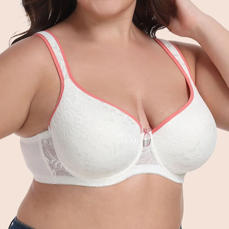 Бюстгальтеры для женщин без ободков, тонкая губка, бюстгальтер с большой чашкой, кружевной лоскутный цвет, нижнее белье больших размеров