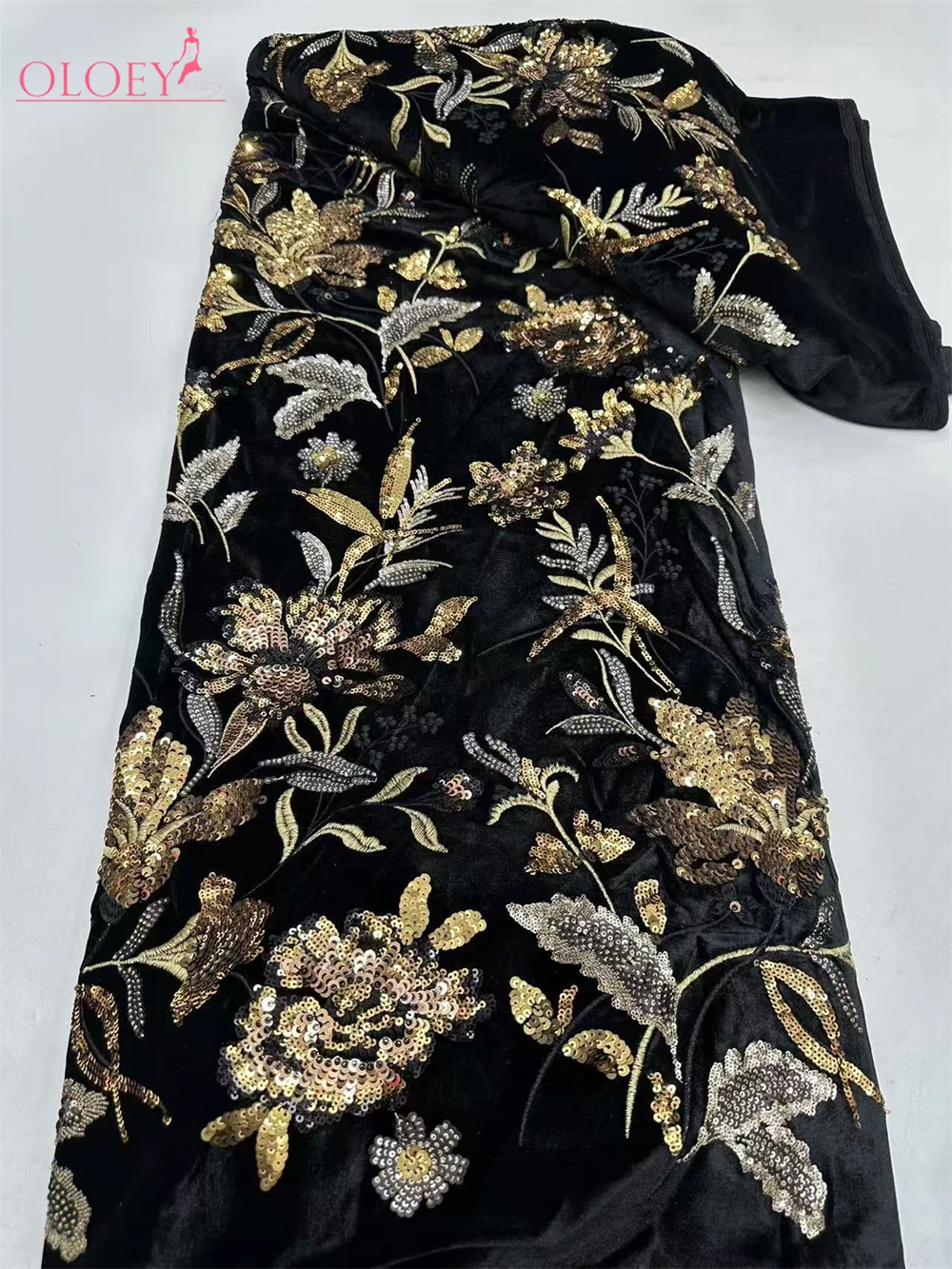 

2024 Fashion French Embroidery Velvet With Diamond Lace Fabric African Nigerian Sequin Lace Fabric For Wedding Dress