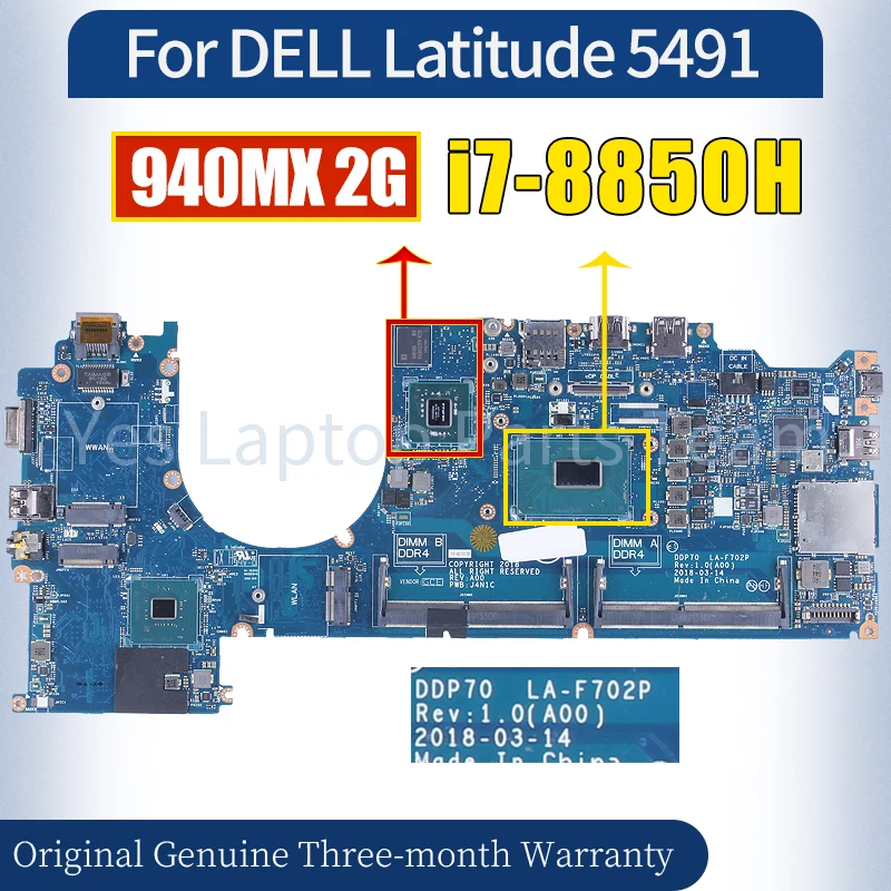 

LA-F702P For DELL Latitude 5491 Laptop Mainboard i7-8850H 940MX 2G 0TRCDC 062F8P 100％ Tested Notebook Motherboard