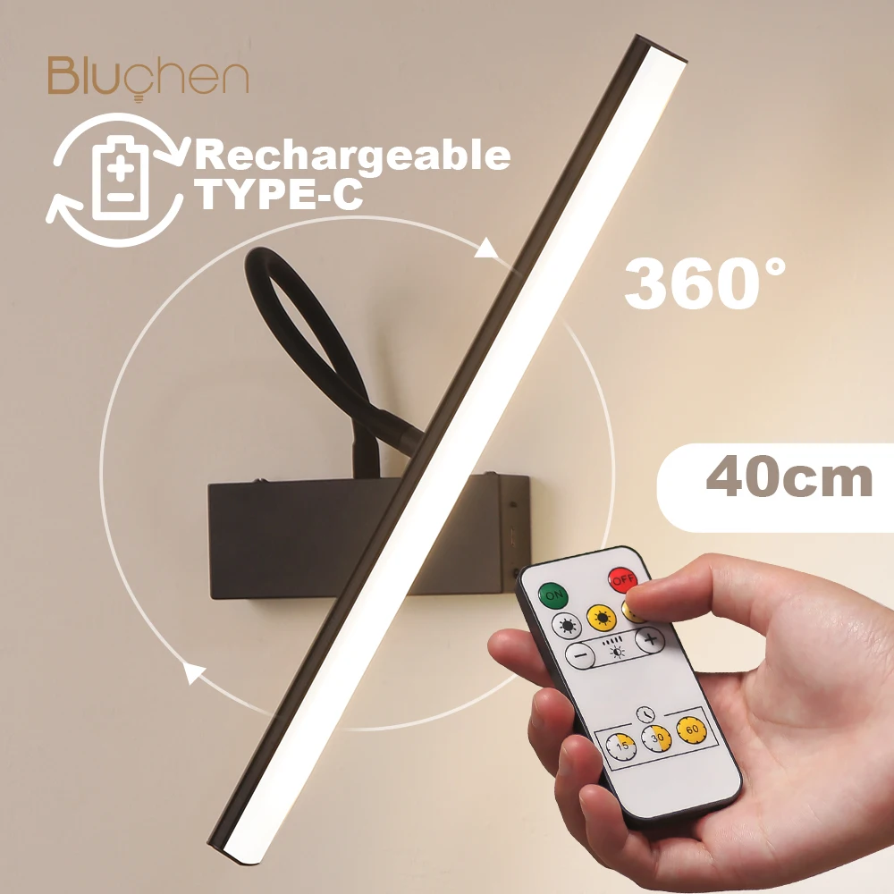 4400mAh Rechargeable Wall Lamp 40cm Interior LED Wall Light Dimming for Picture Pegboard Bedroom decoration